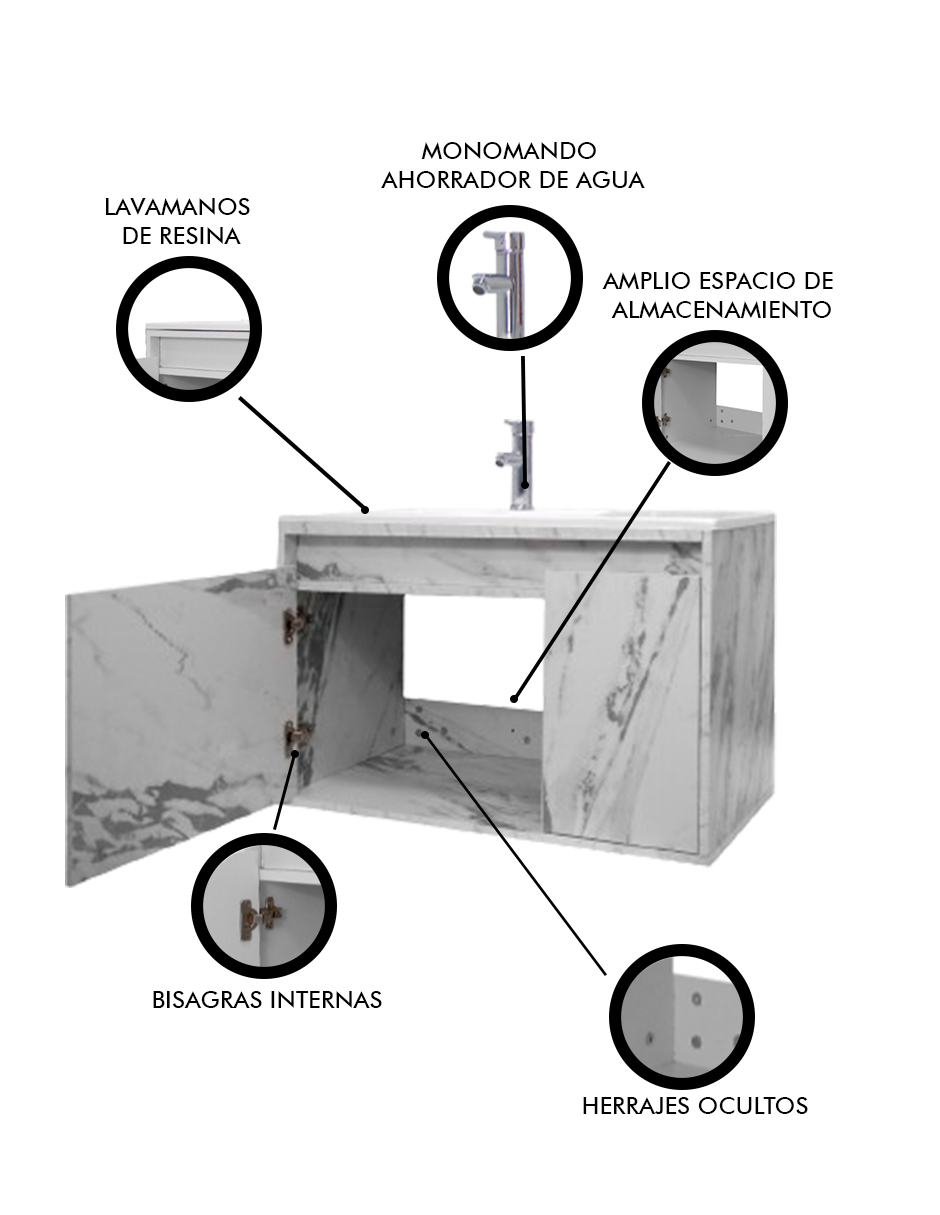 Foto 7 pulgar | Gabinete Para Baño Con Lavabo Stannis Flotante Minimalista