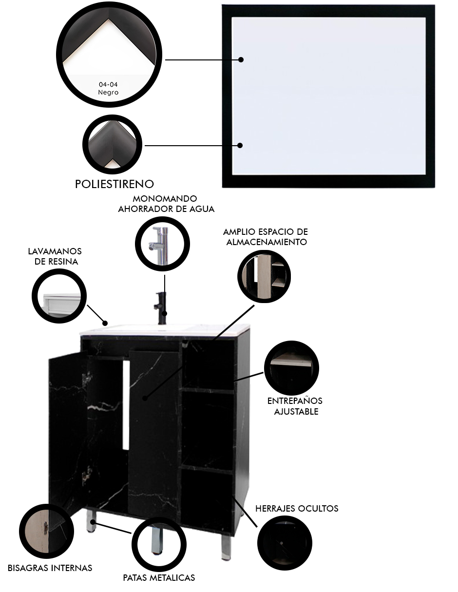 Foto 6 pulgar | Gabinete Para Baño Con Lavabo Freya Y Espejo Decorativo