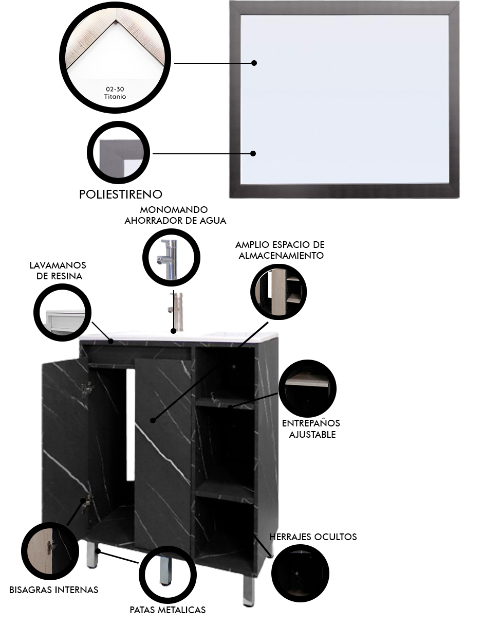 Foto 6 pulgar | Gabinete Para Baño Con Lavabo Freya Y Espejo Decorativo