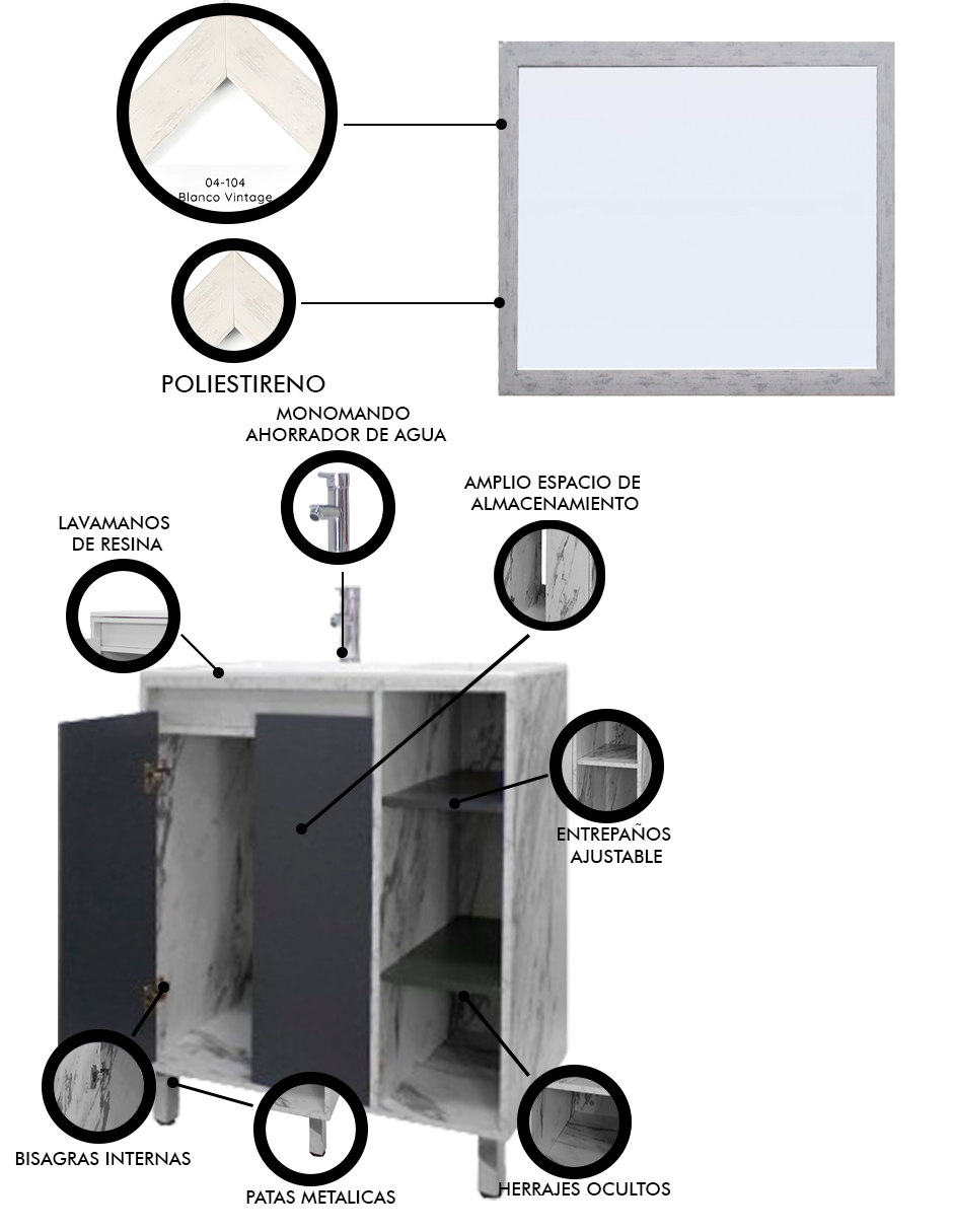 Foto 6 pulgar | Gabinete Para Baño Con Lavabo Freya Y Espejo Decorativo