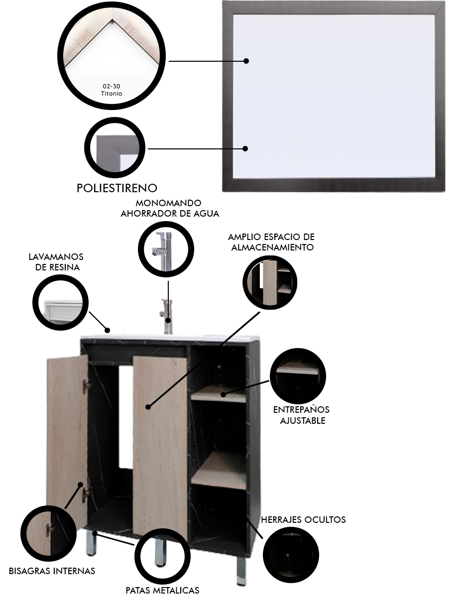 Foto 6 pulgar | Gabinete Para Baño Con Lavabo Freya Y Espejo Decorativo