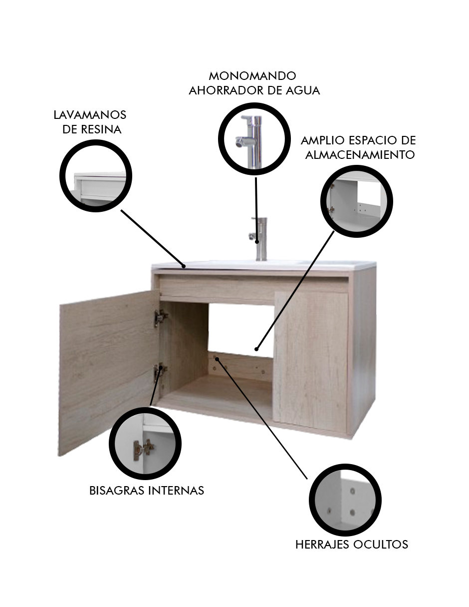 Foto 7 pulgar | Gabinete Para Baño Con Lavabo Stannis Flotante Minimalista