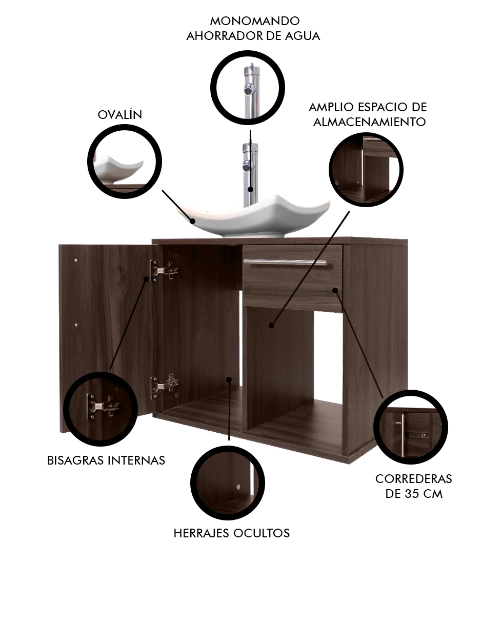 Foto 5 | Gabinete Para Baño Con Lavamanos Y Monomando, Puerta Y Cajón