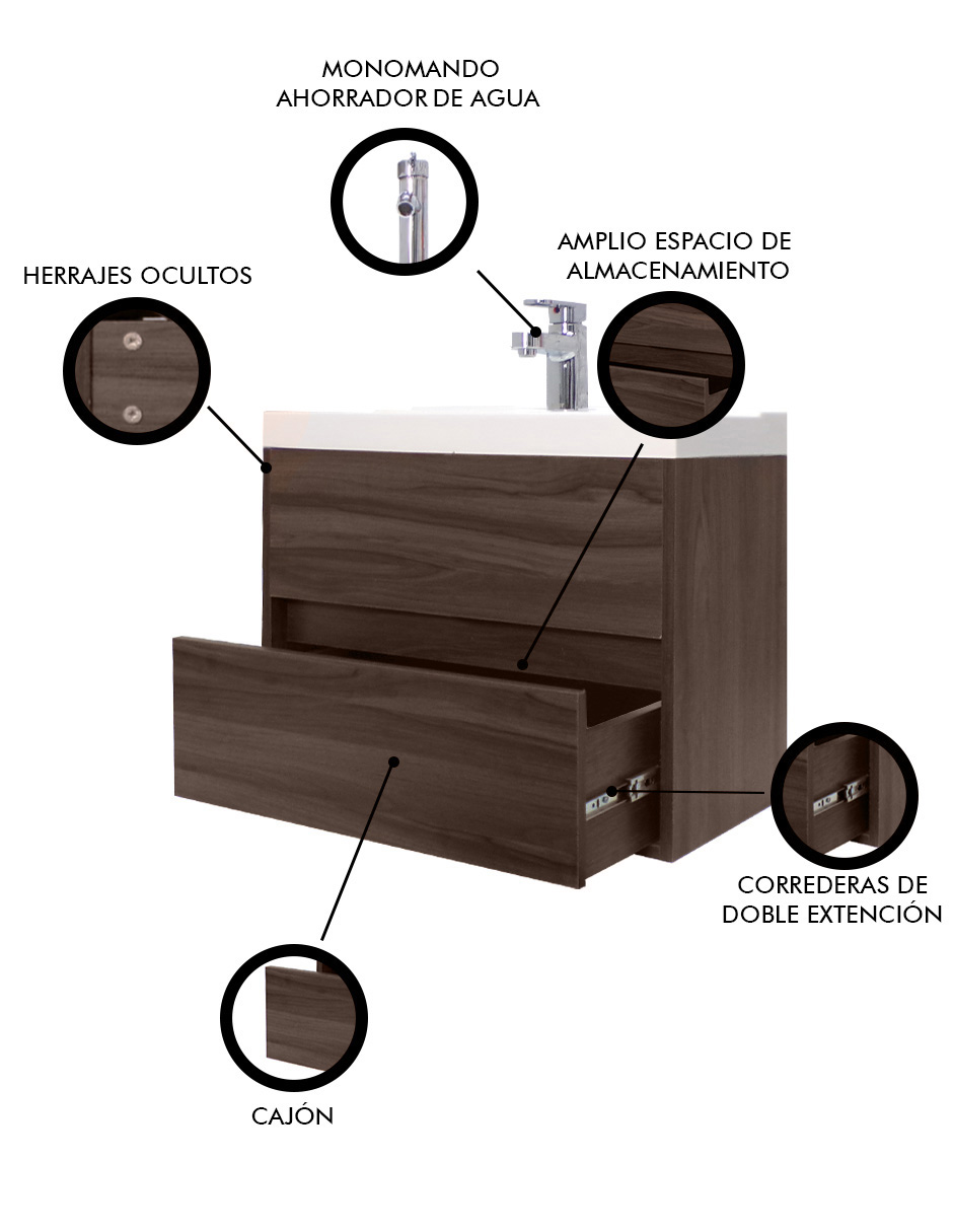 Foto 5 | Gabinete De Baño Decomobil Con Ovalen Y Monomando Con Cajón