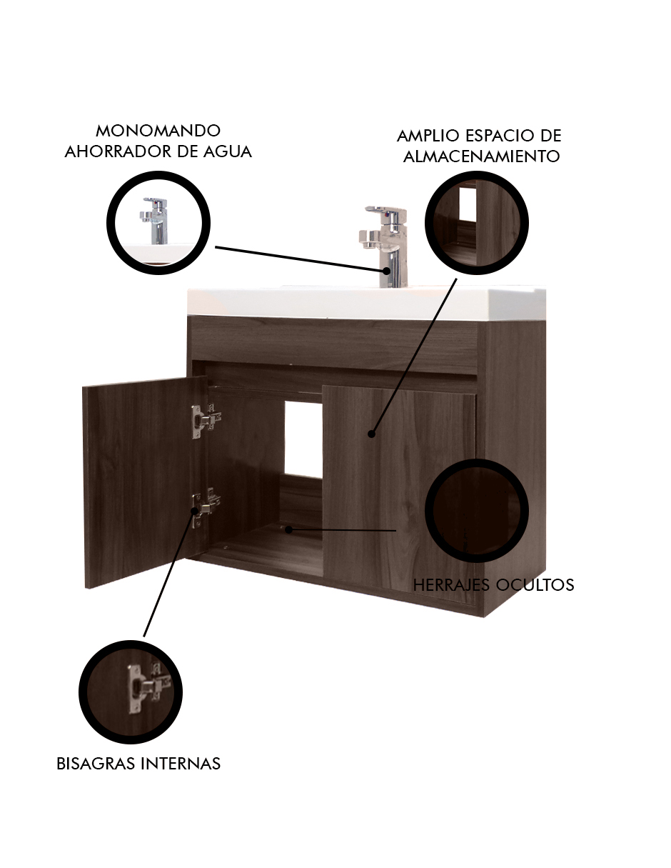 Foto 6 pulgar | Gabinete Flotante Para Baño Decomobil Con Lavabo Y Monomando