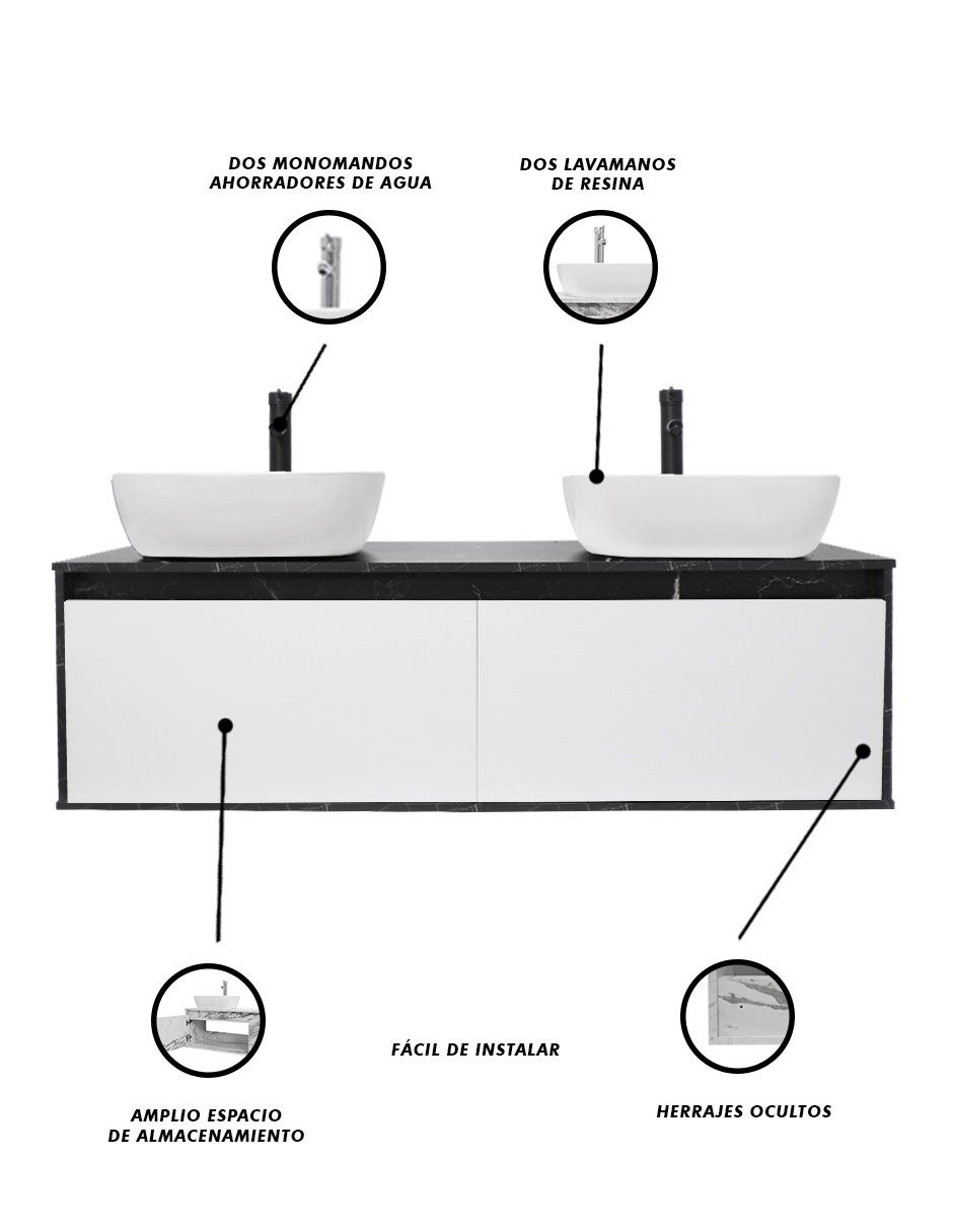 Foto 6 pulgar | Gabinete Para Baño Con Doble Lavabo Anton Minimalista