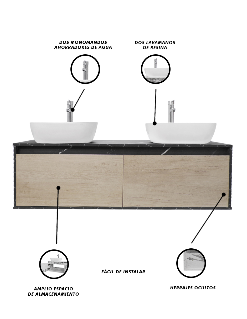 Foto 6 pulgar | Gabinete Para Baño Con Doble Lavabo Anton Minimalista