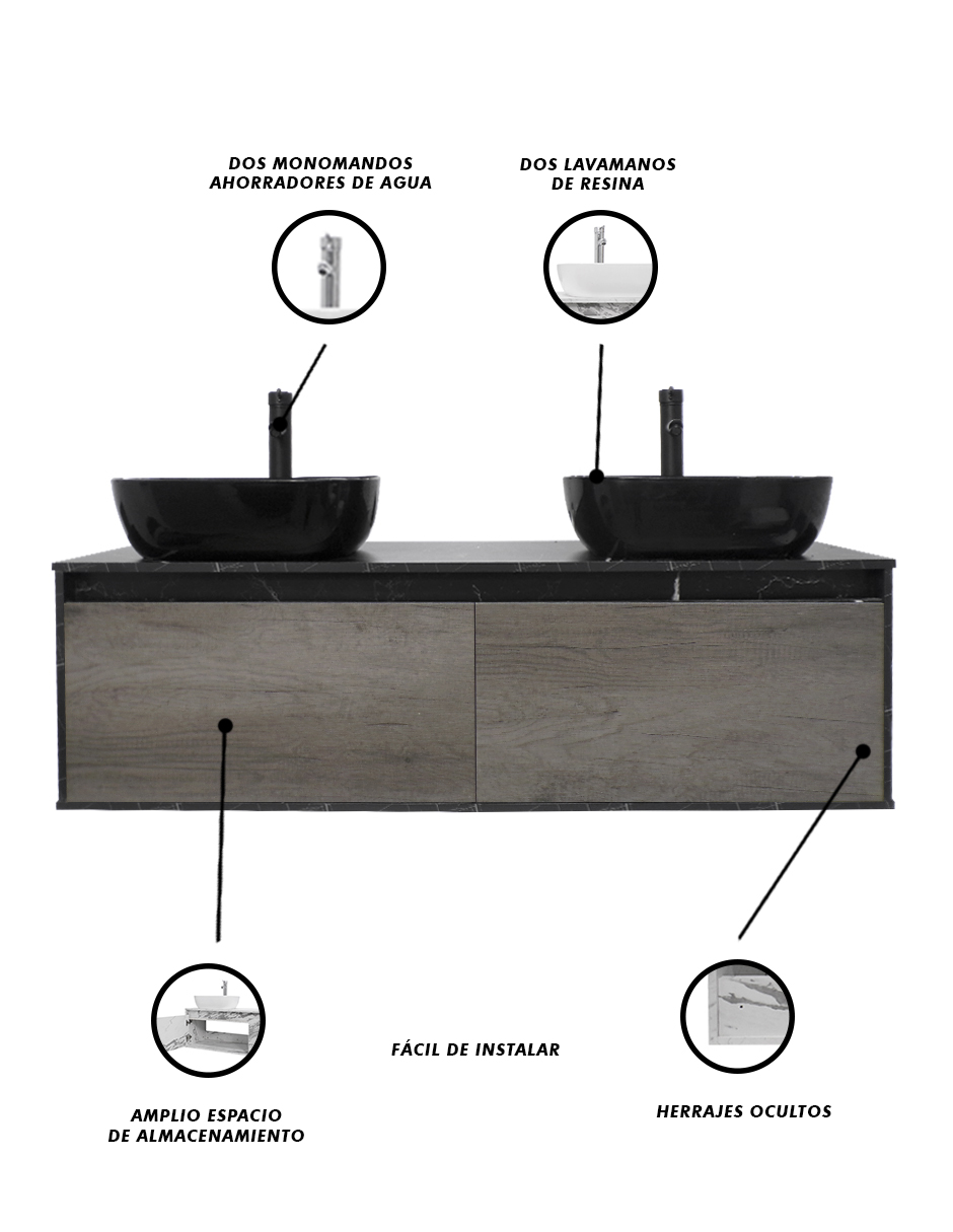 Foto 6 pulgar | Gabinete Para Baño Con Doble Lavabo Anton Minimalista