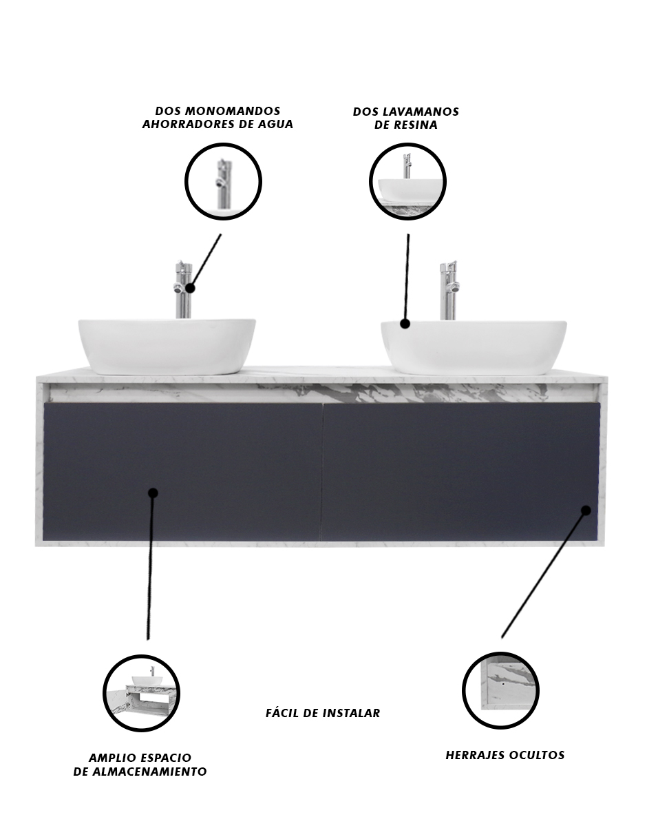 Foto 6 pulgar | Gabinete Para Baño Con Doble Lavabo Minimalista Dorota