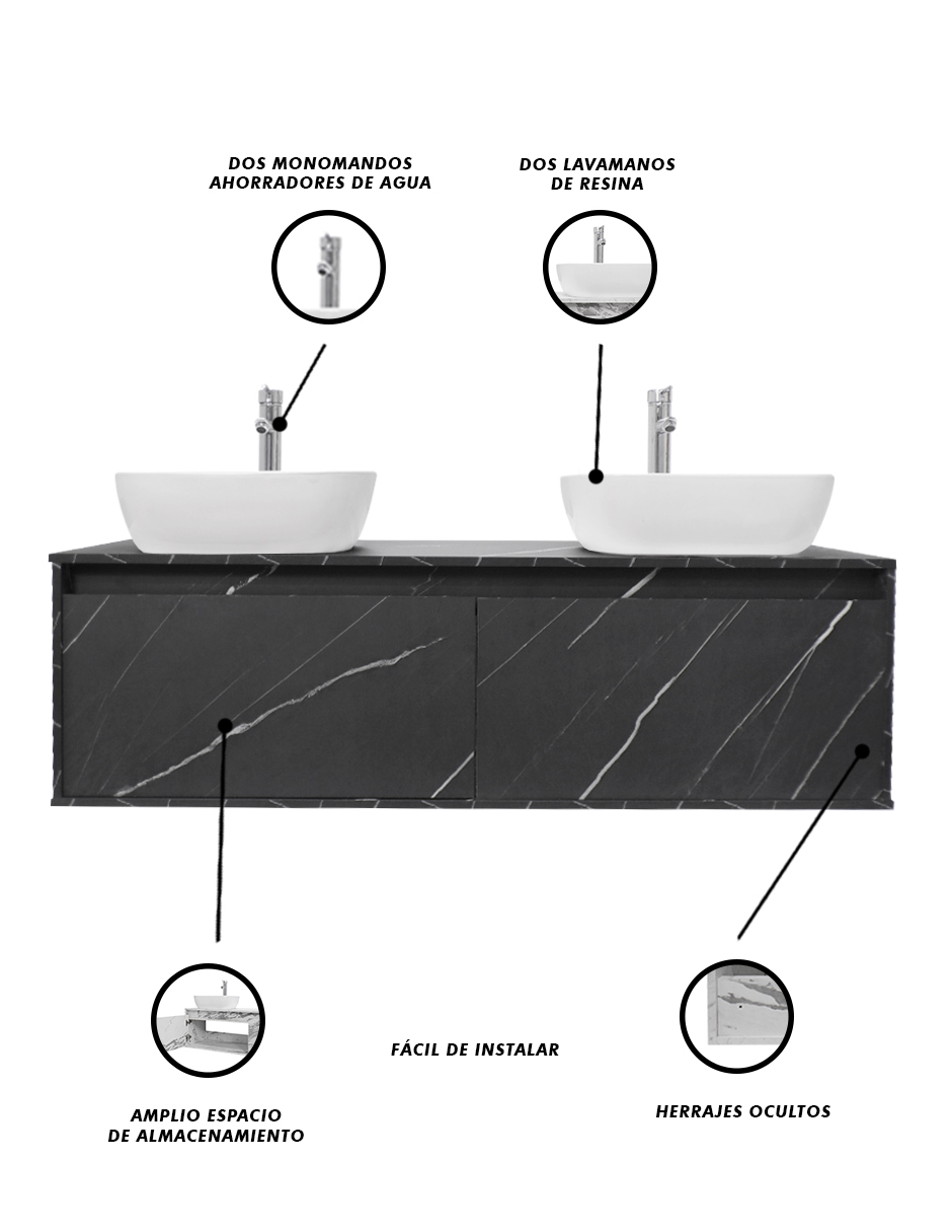 Foto 6 pulgar | Gabinete Para Baño Con Doble Lavabo Anton Minimalista