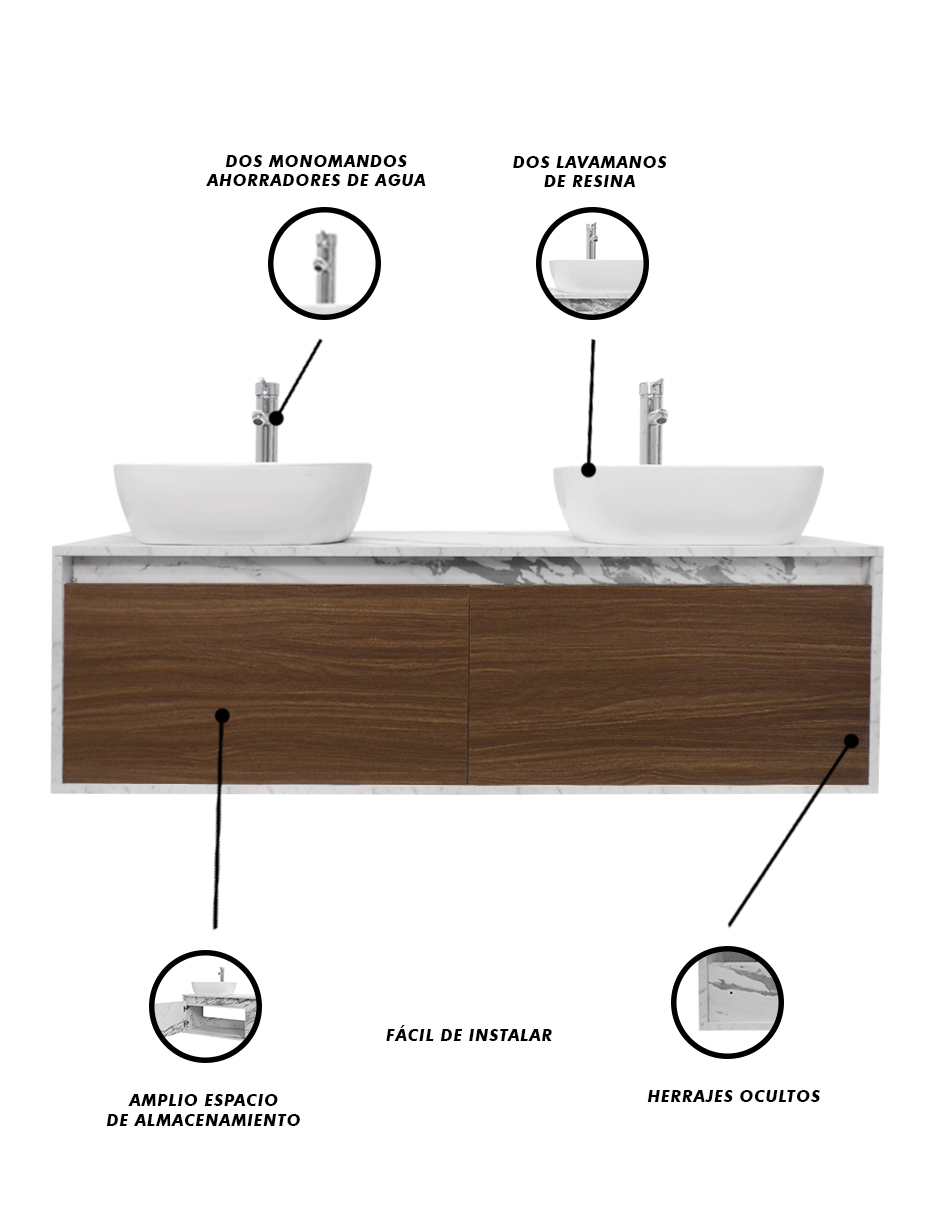 Foto 6 pulgar | Gabinete Para Baño Con Doble Lavabo Minimalista Dorota