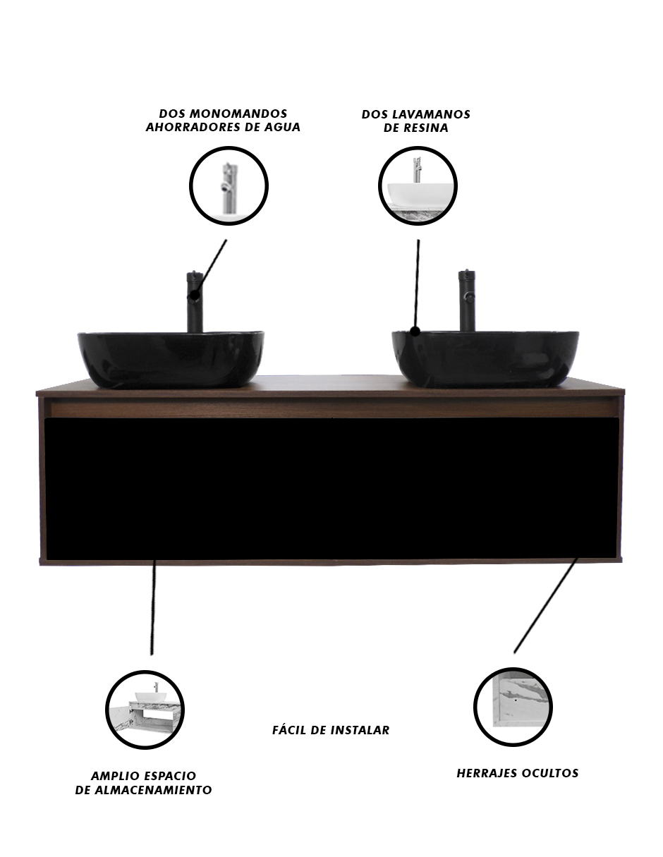 Foto 6 pulgar | Gabinete Para Baño Con Doble Lavabo Anton Minimalista