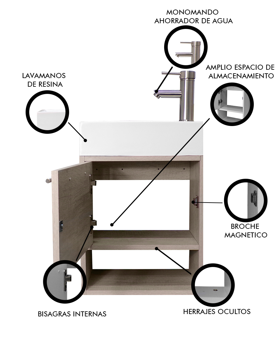 Foto 6 pulgar | Gabinete De Baño Para Lavabo Flotante Minimalista Alys