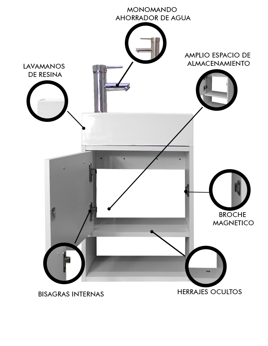 Foto 6 pulgar | Gabinete De Baño Para Lavabo Flotante Minimalista Alys