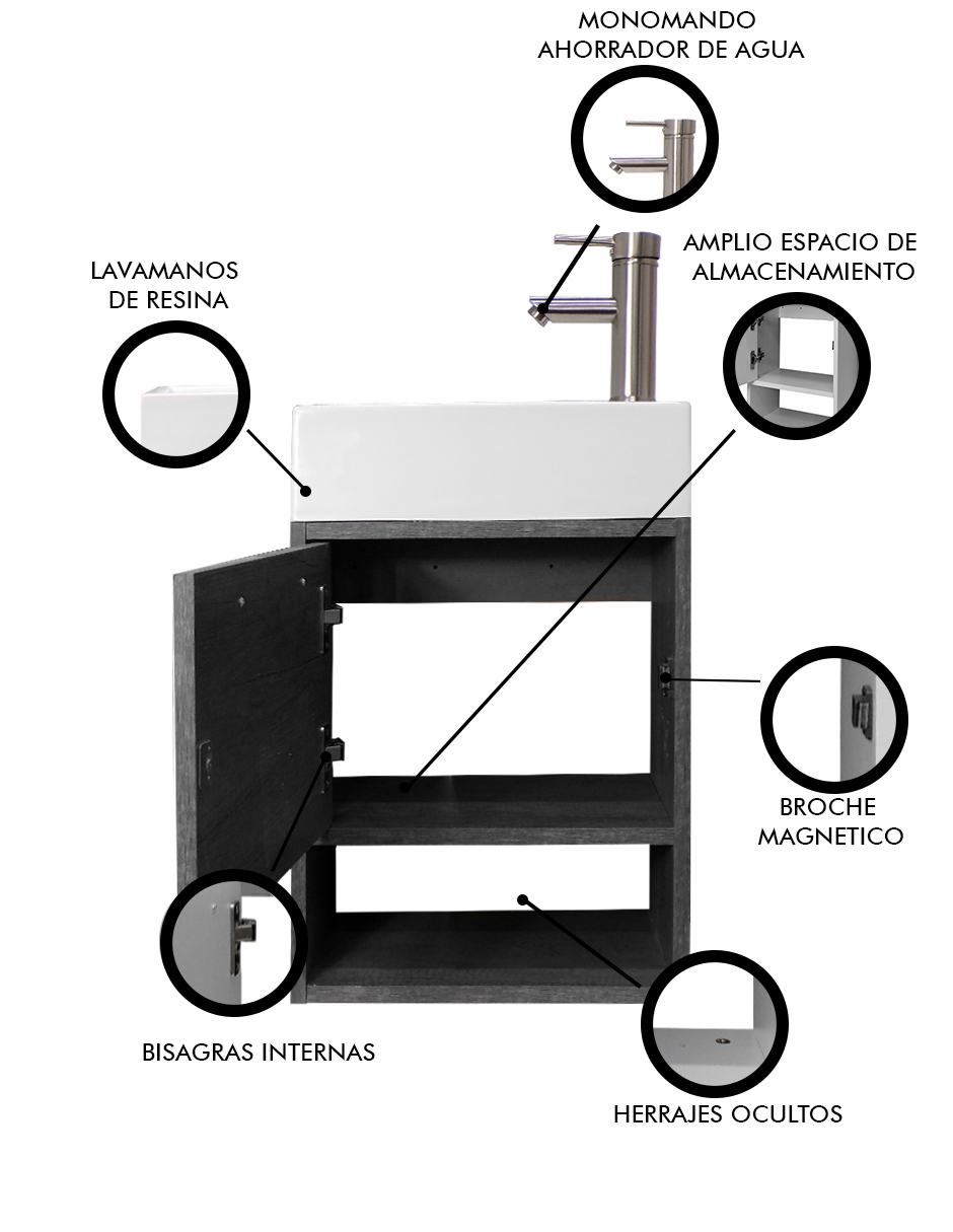 Foto 6 pulgar | Gabinete De Baño Para Lavabo Flotante Minimalista Alys