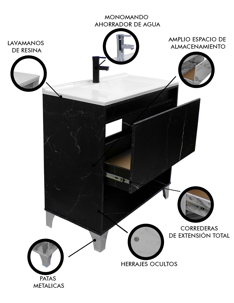 Foto 7 pulgar | Gabinete De Baño Con Lavabo, Llave Y Cajon Minimalista Himalaya