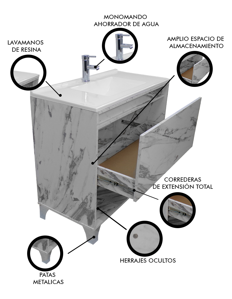 Foto 7 pulgar | Gabinete De Baño Con Lavabo, Llave Y Cajon Minimalista Himalaya