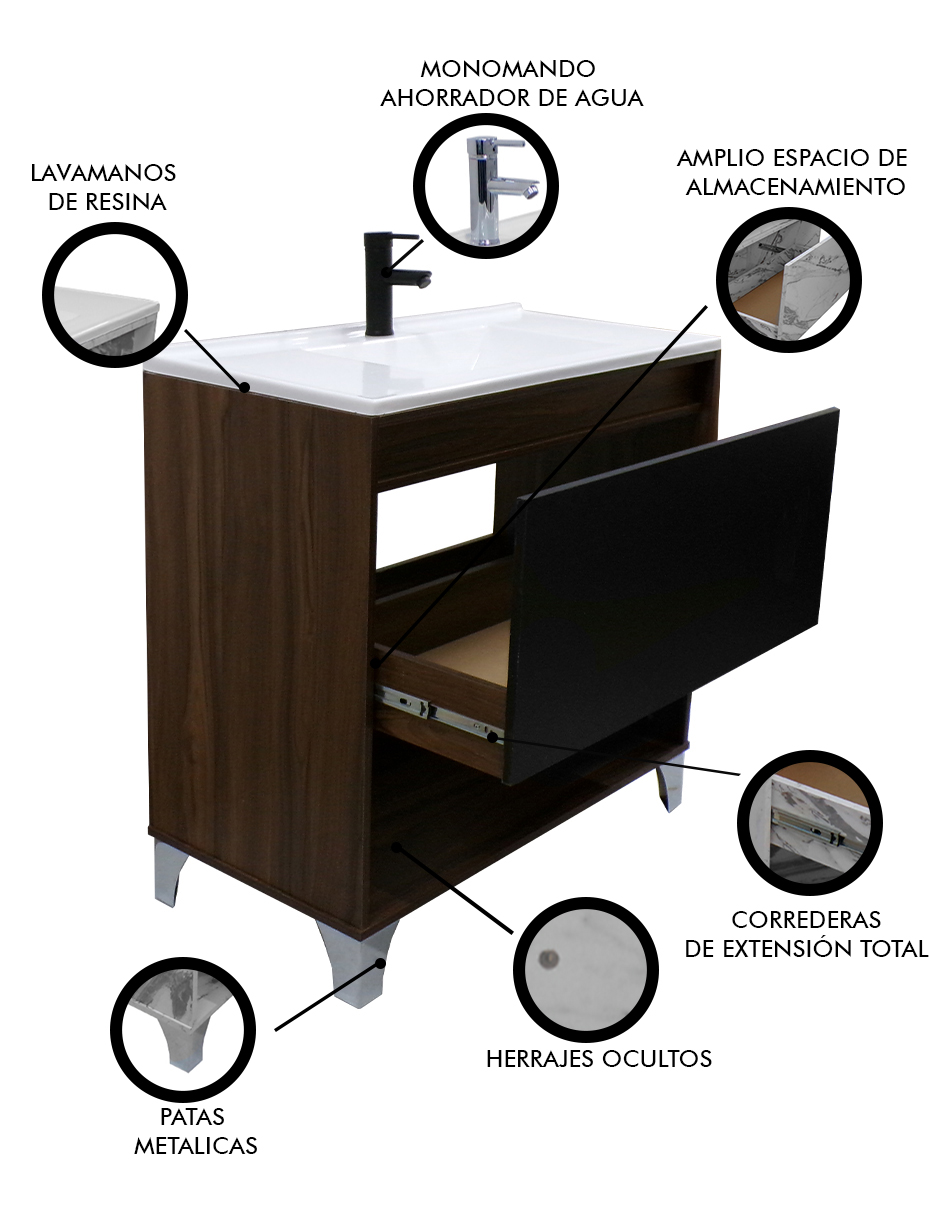 Foto 7 pulgar | Gabinete De Baño Con Lavabo, Llave Y Cajon Minimalista Himalaya