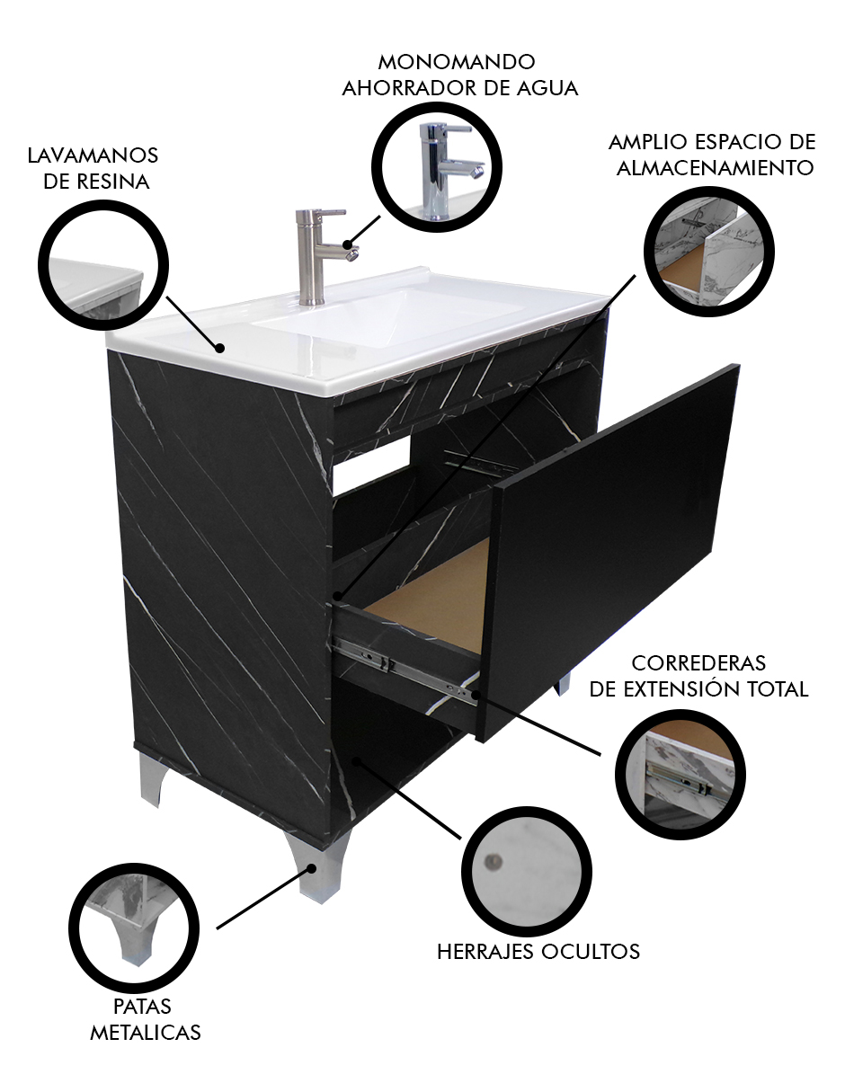 Foto 7 pulgar | Gabinete De Baño Con Lavabo, Llave Y Cajon Minimalista Himalaya