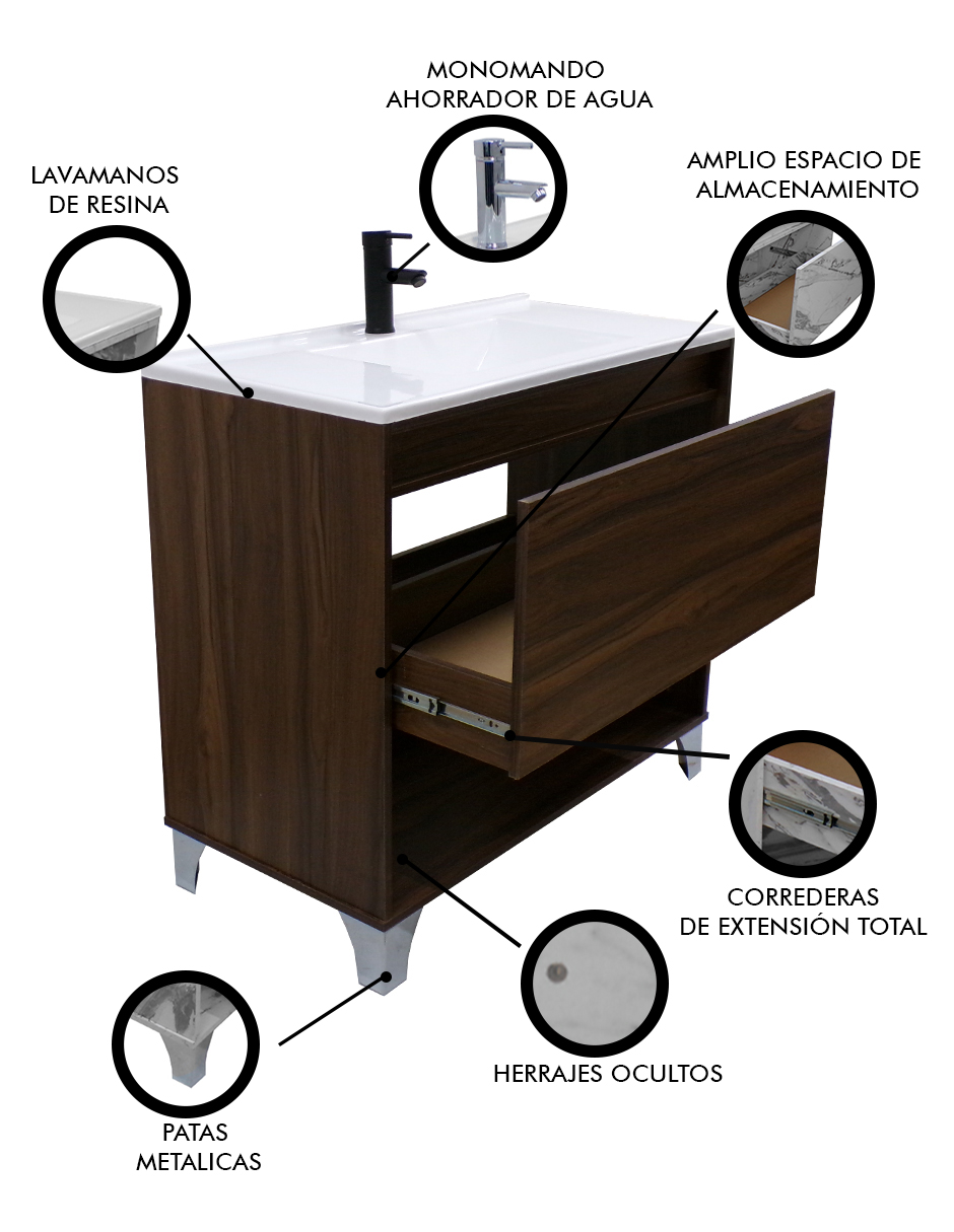 Foto 7 pulgar | Gabinete De Baño Con Lavabo, Llave Y Cajon Minimalista Himalaya