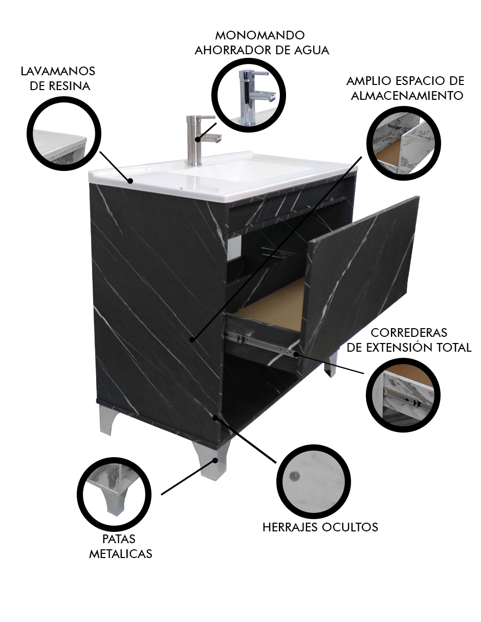 Foto 6 | Gabinete De Baño Con Lavabo, Llave Y Cajon Minimalista Himalaya