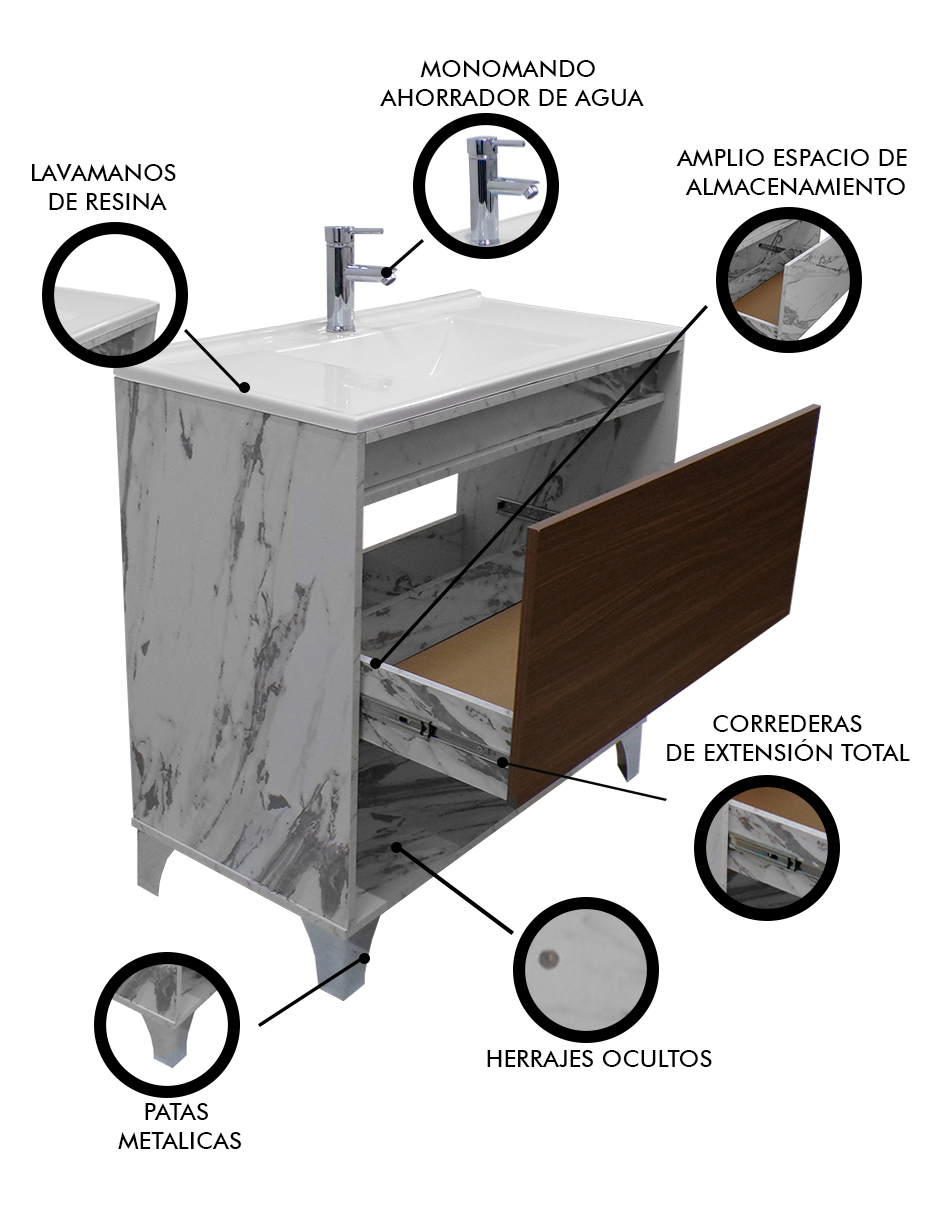 Foto 7 pulgar | Gabinete De Baño Con Lavabo, Llave Y Cajon Minimalista Himalaya