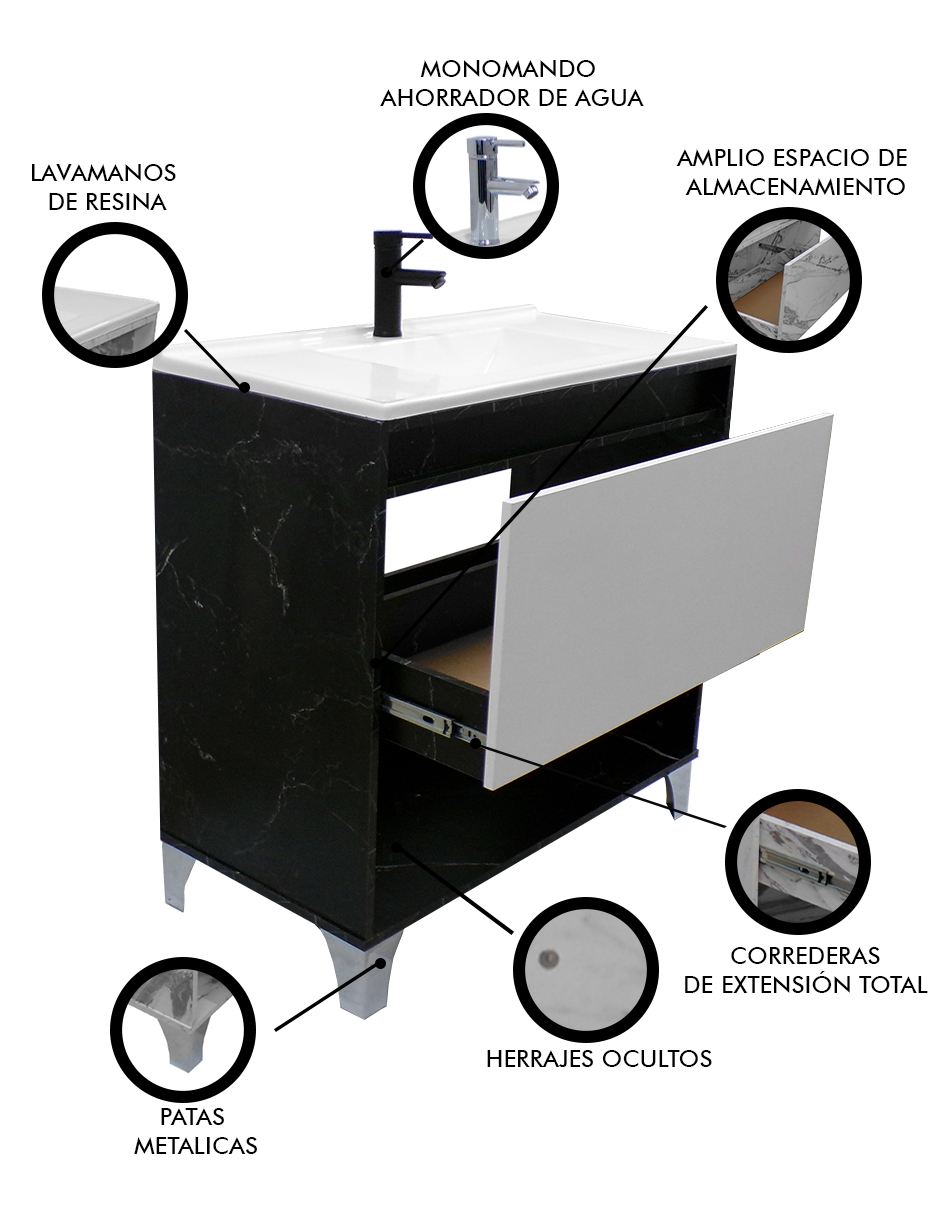 Foto 7 pulgar | Gabinete De Baño Con Lavabo, Llave Y Cajon Minimalista Himalaya