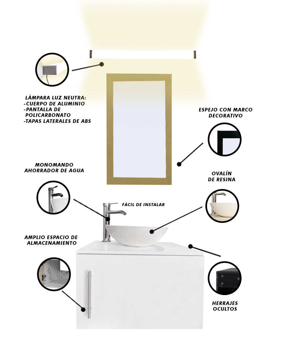 Foto 4 pulgar | Gabinete De Baño Para Lavabo Con Lampara Y Espejo Agnes