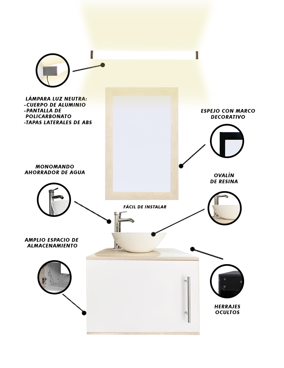 Foto 4 pulgar | Gabinete De Baño Para Lavabo Con Lampara Y Espejo Agnes