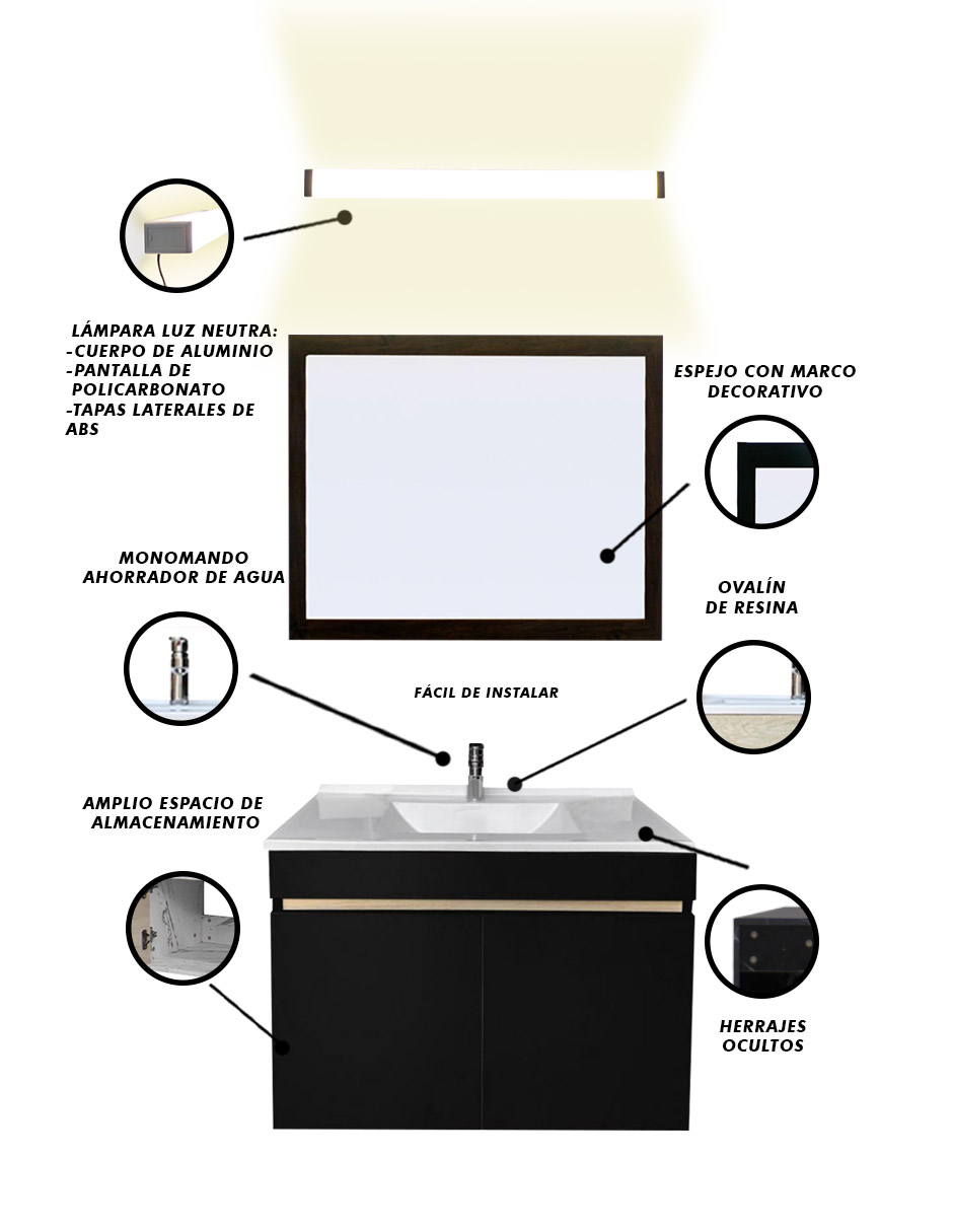 Foto 4 pulgar | Gabinete De Baño Con Lavabo Con Espejo Y Lampara Vinvent