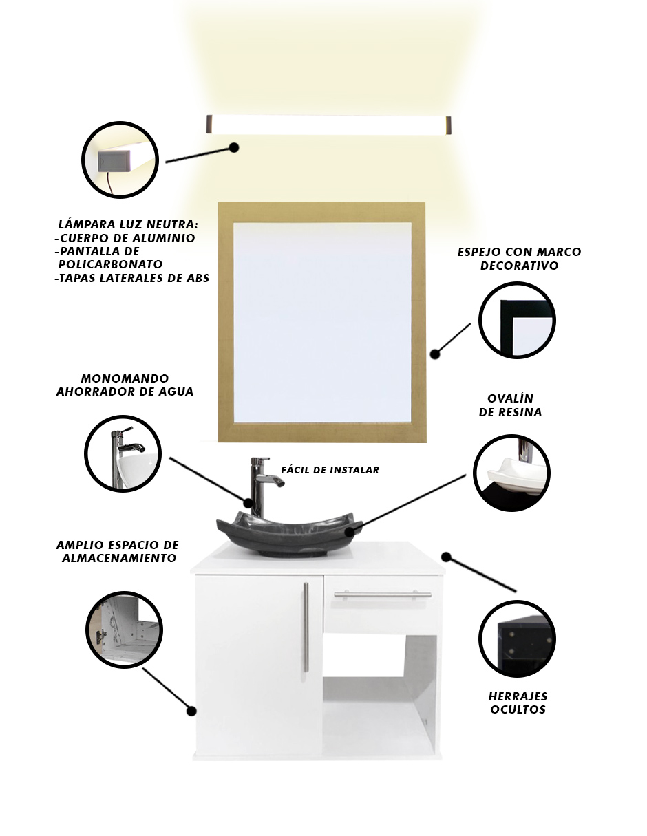 Foto 4 pulgar | Gabinete Para Baño Con Lavabo Con Lampara Y Espejo Agatha