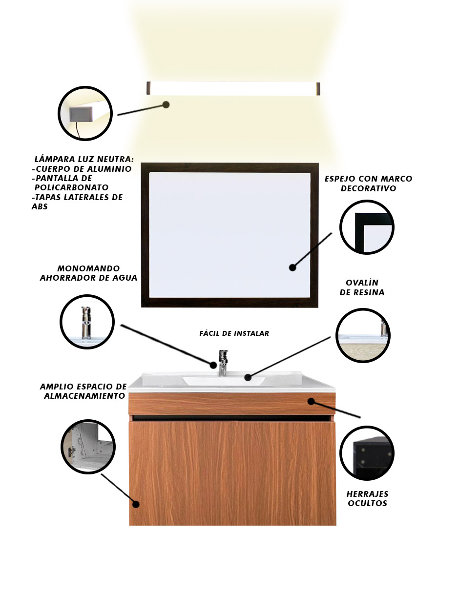 Foto 4 pulgar | Gabinete De Baño Con Lavabo Con Espejo Y Lampara Vinvent