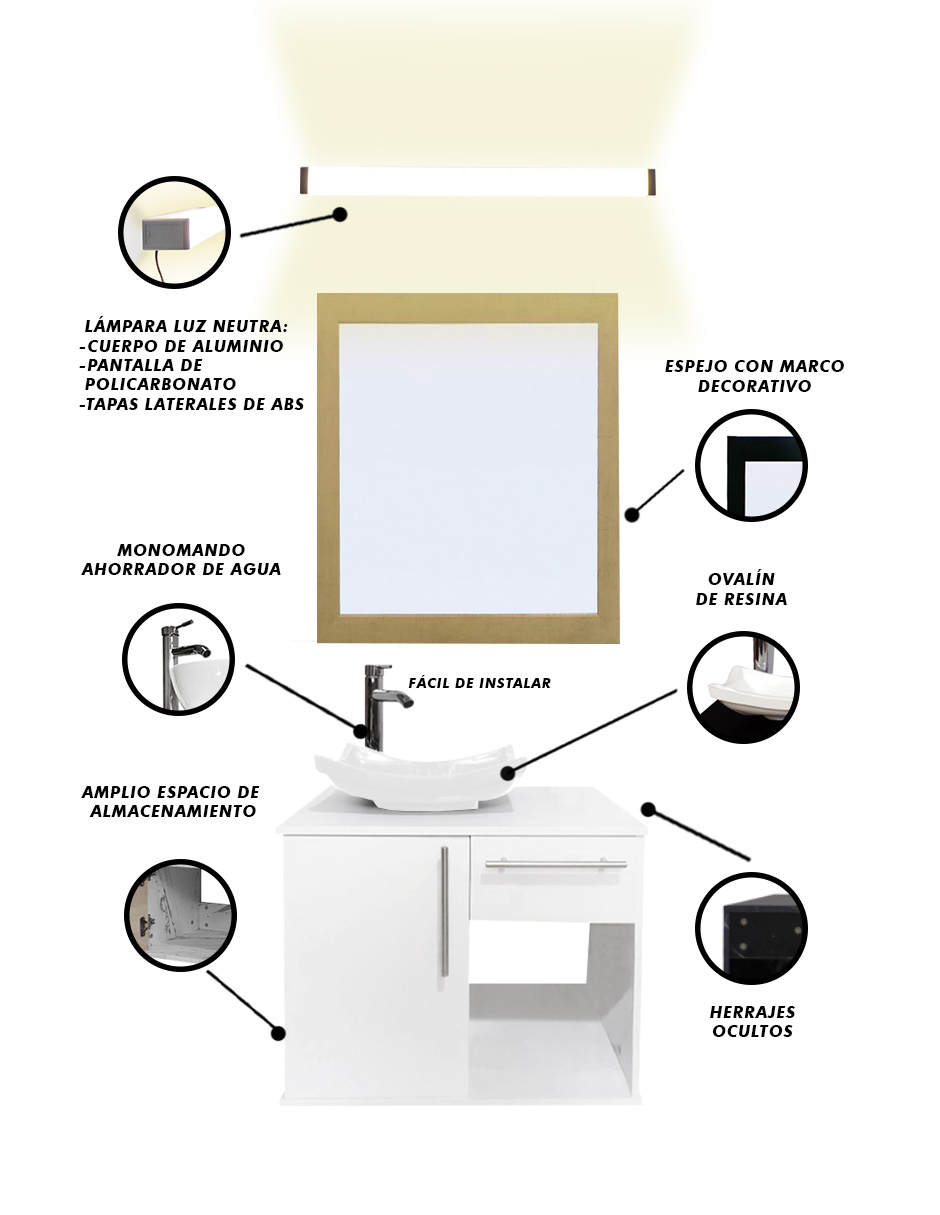 Foto 4 pulgar | Gabinete Para Baño Con Lavabo Con Lampara Y Espejo Agatha