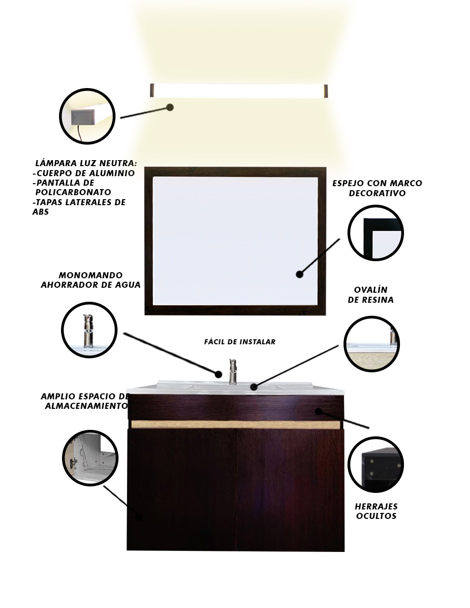 Foto 4 pulgar | Gabinete De Baño Con Lavabo Con Espejo Y Lampara Vinvent