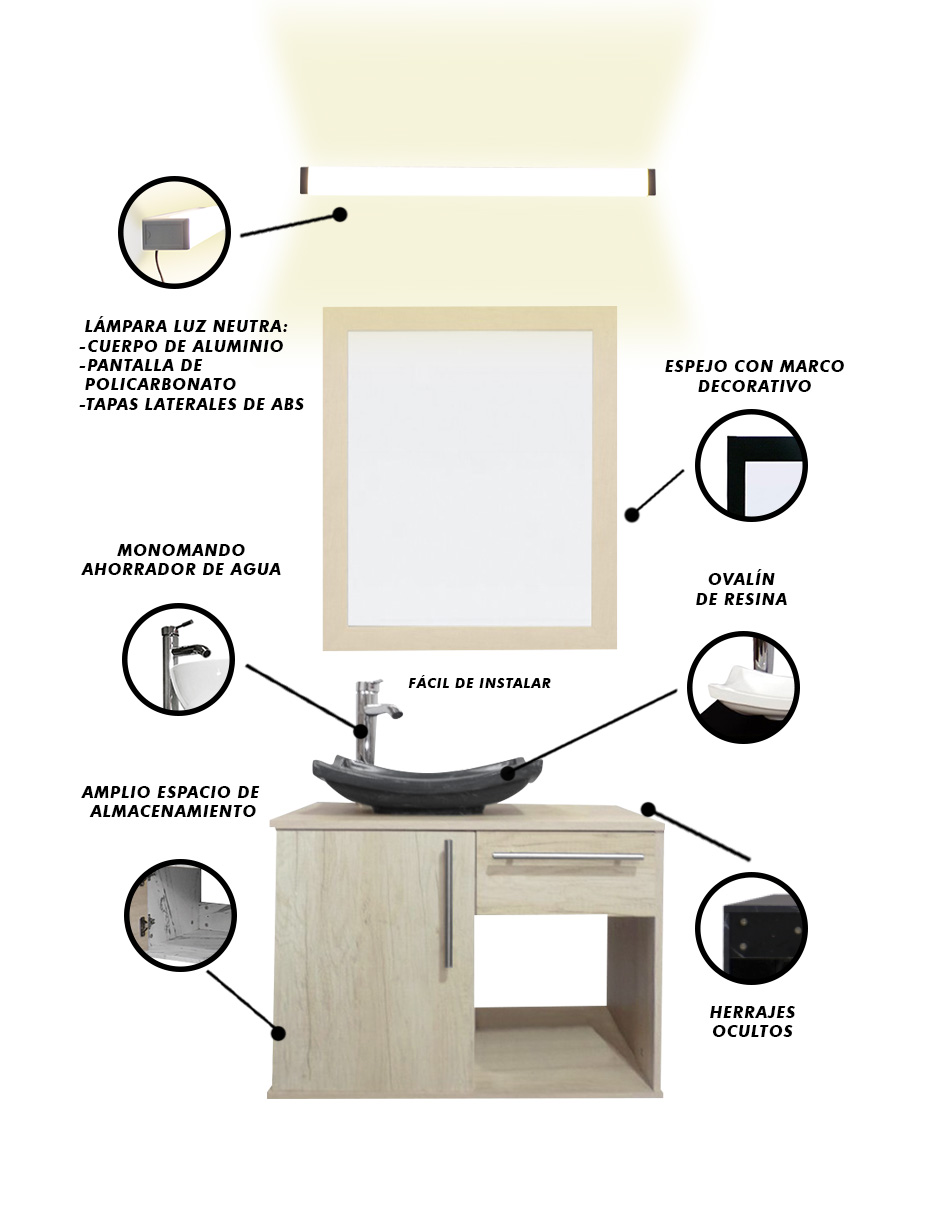 Foto 4 pulgar | Gabinete Para Baño Con Lavabo Con Lampara Y Espejo Agatha