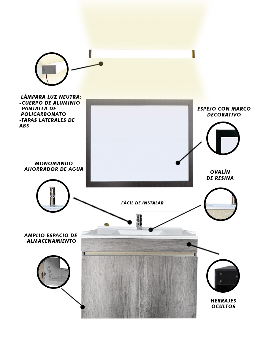 Foto 4 pulgar | Gabinete De Baño Con Lavabo Con Espejo Y Lampara Vinvent