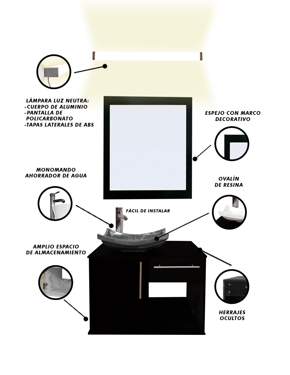 Foto 4 pulgar | Gabinete Para Baño Con Lavabo Con Lampara Y Espejo Agatha