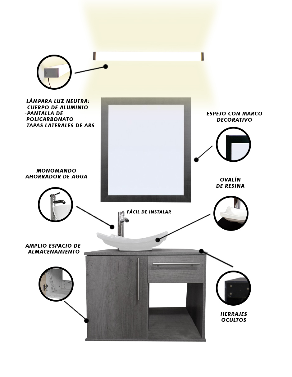 Foto 3 | Gabinete Para Baño Con Lavabo Con Lampara Y Espejo Agatha