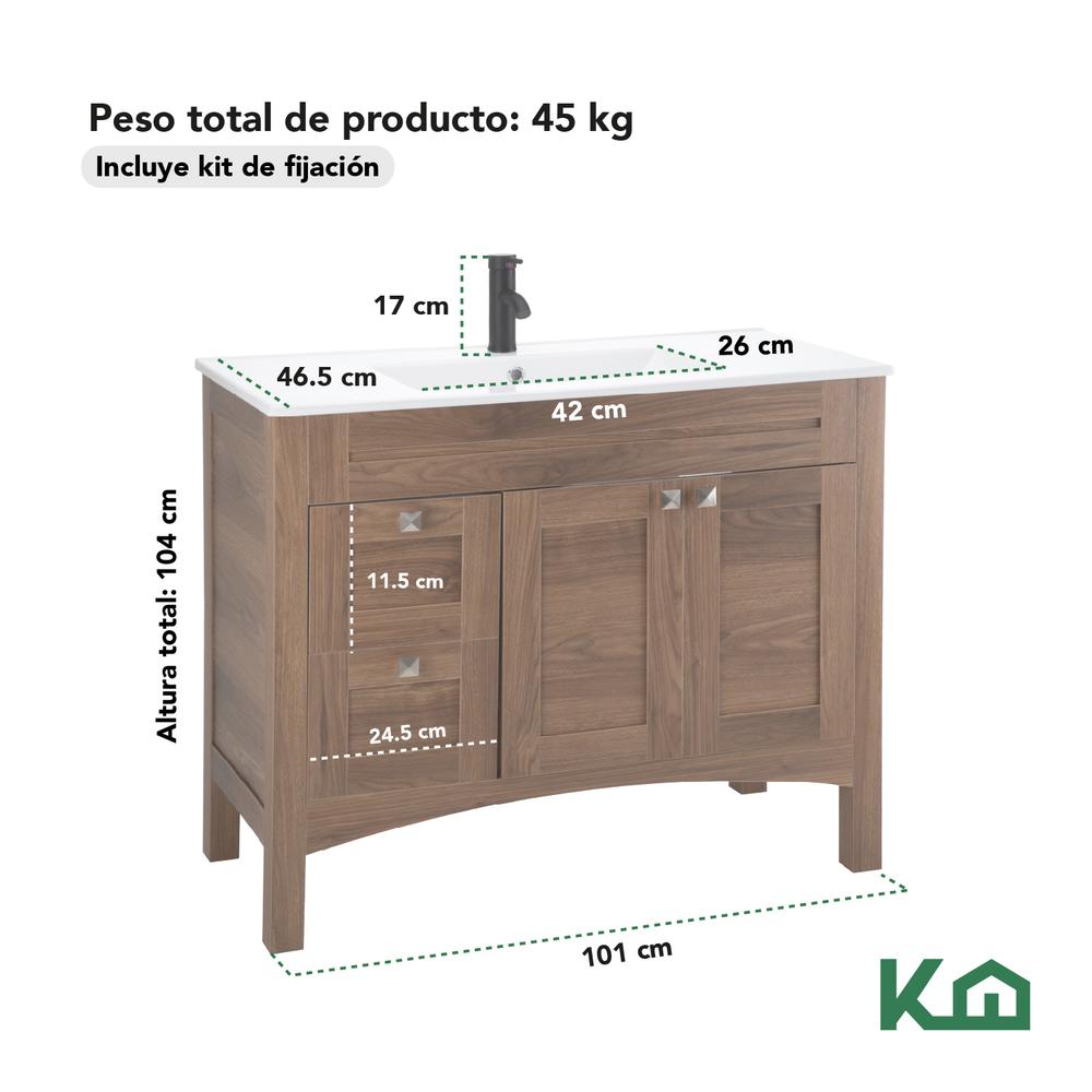 Foto 6 pulgar | Mueble Gabinete Para Baño Lavamanos Lavabo Cajones Y Estante