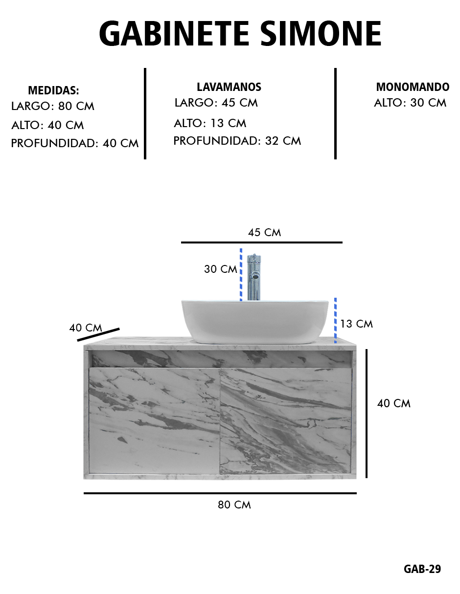 Foto 9 pulgar | Gabinete Para Baño  Con Lavabo Y Monomando Simone