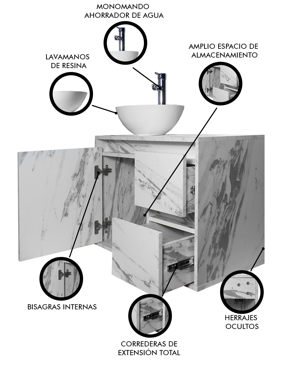 Foto 4 pulgar | Gabinete Para Baño Calypso Ovalin Y Llave Minimalista, Gabinete Flotante Para Lavabo