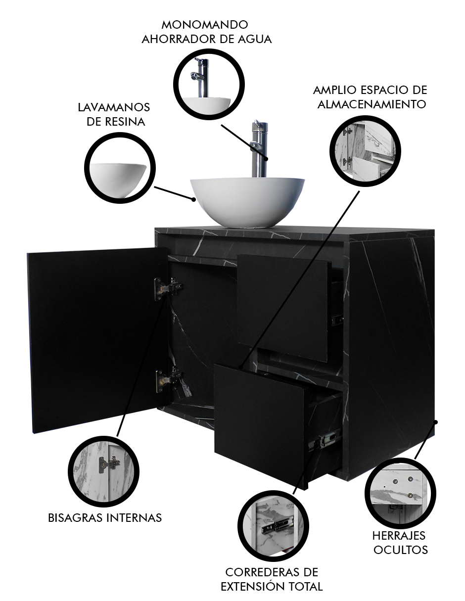 Foto 3 | Gabinete Para Baño Calypso Ovalin Y Llave Minimalista, Gabinete Flotante Para Lavabo