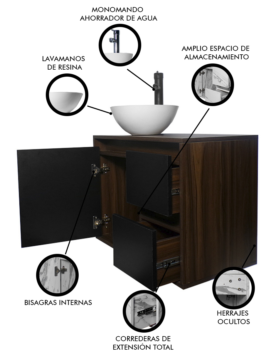 Foto 3 | Gabinete Para Baño Calypso  Ovalin Y Llave Minimalista, Gabinete Flotante Para Lavabo