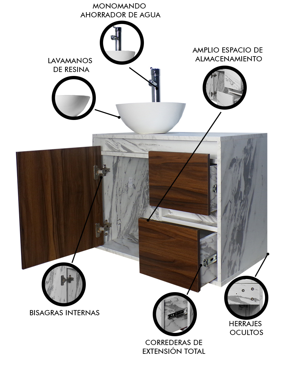 Foto 4 pulgar | Gabinete Para Baño Calypso Ovalin Y Llave Minimalista, Gabinete Flotante Para Lavabo