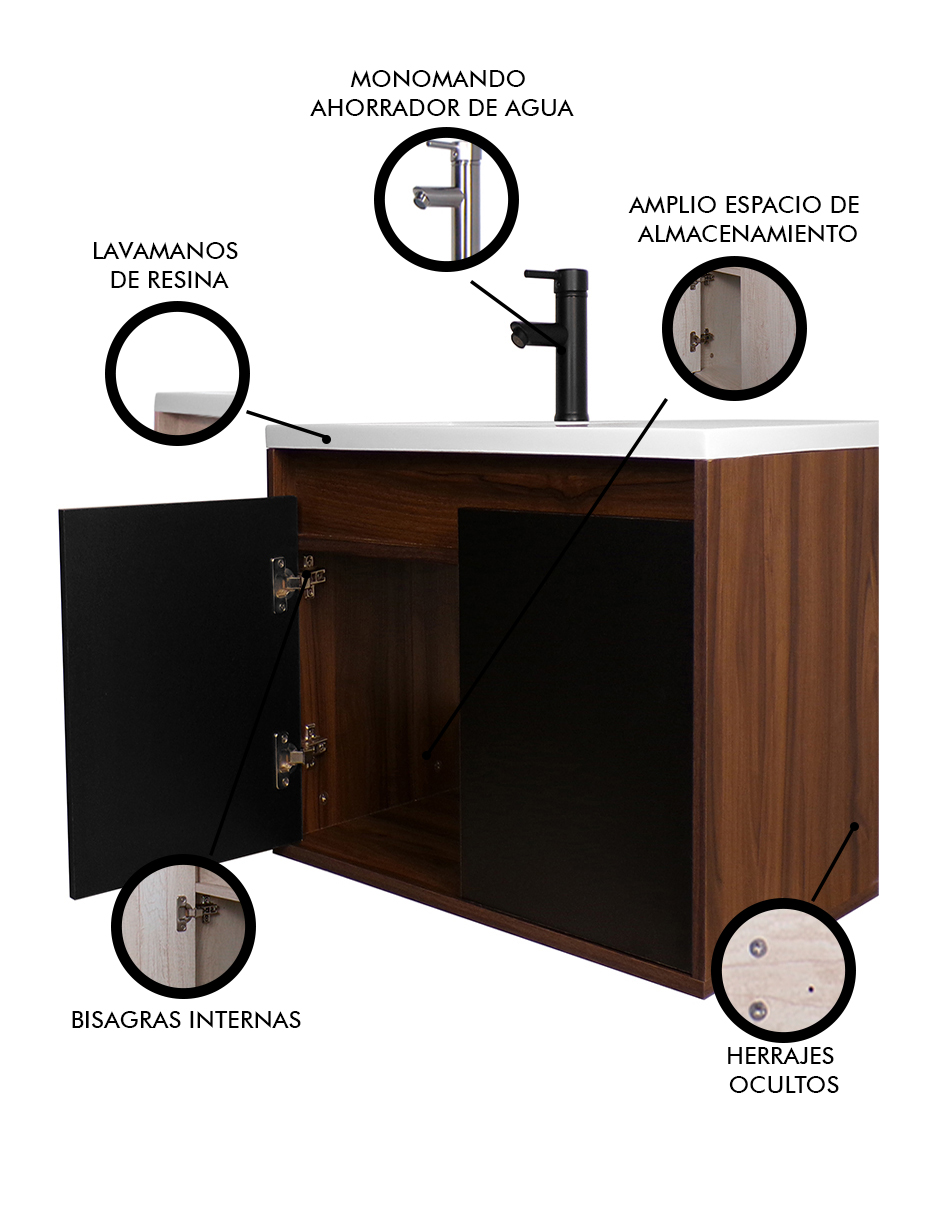 Foto 4 pulgar | Gabinete De Baño Rodrigo Con Lavabo Minimalista Con Llave