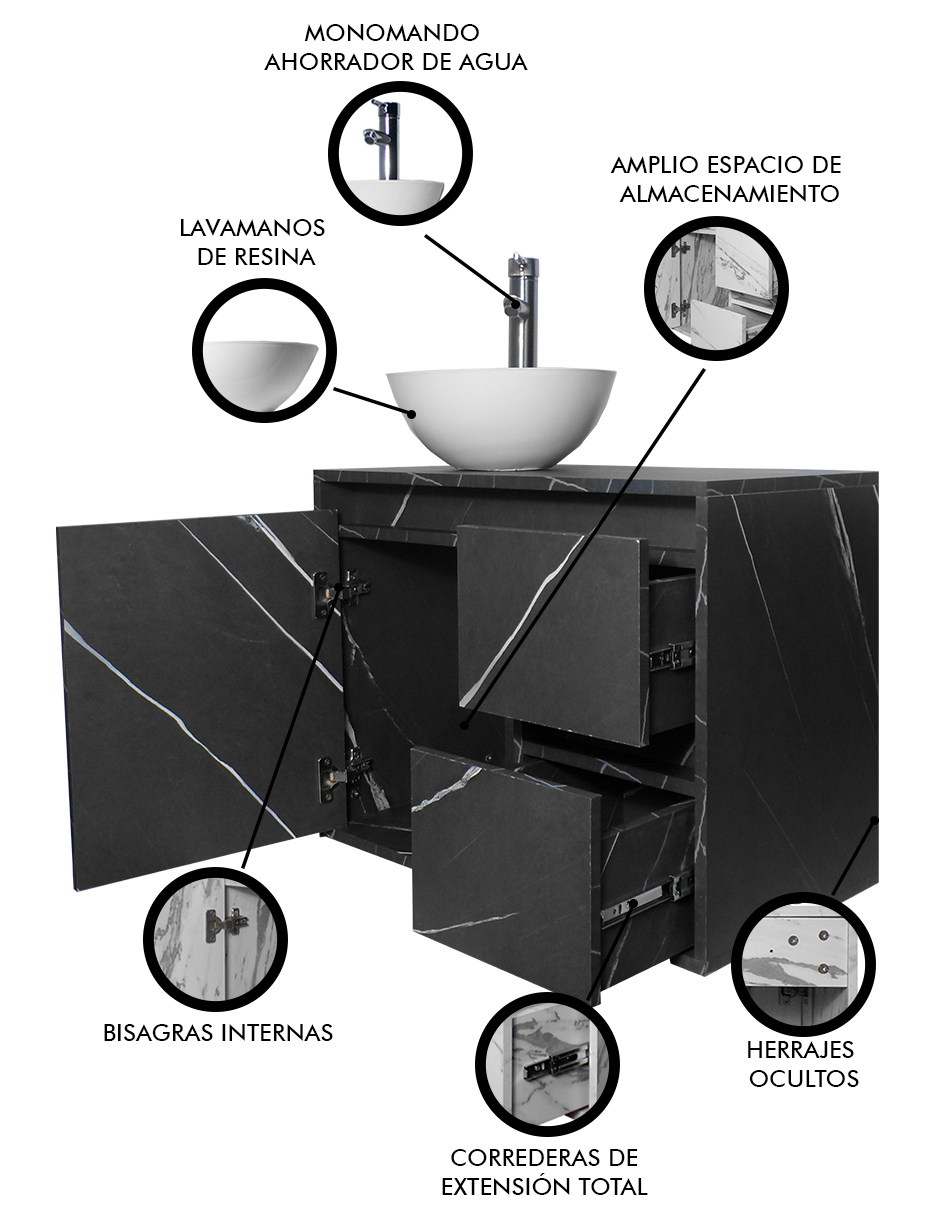 Foto 3 | Gabinete Para Baño Calypso Ovalin Y Llave Minimalista, Gabinete Flotante Para Lavabo