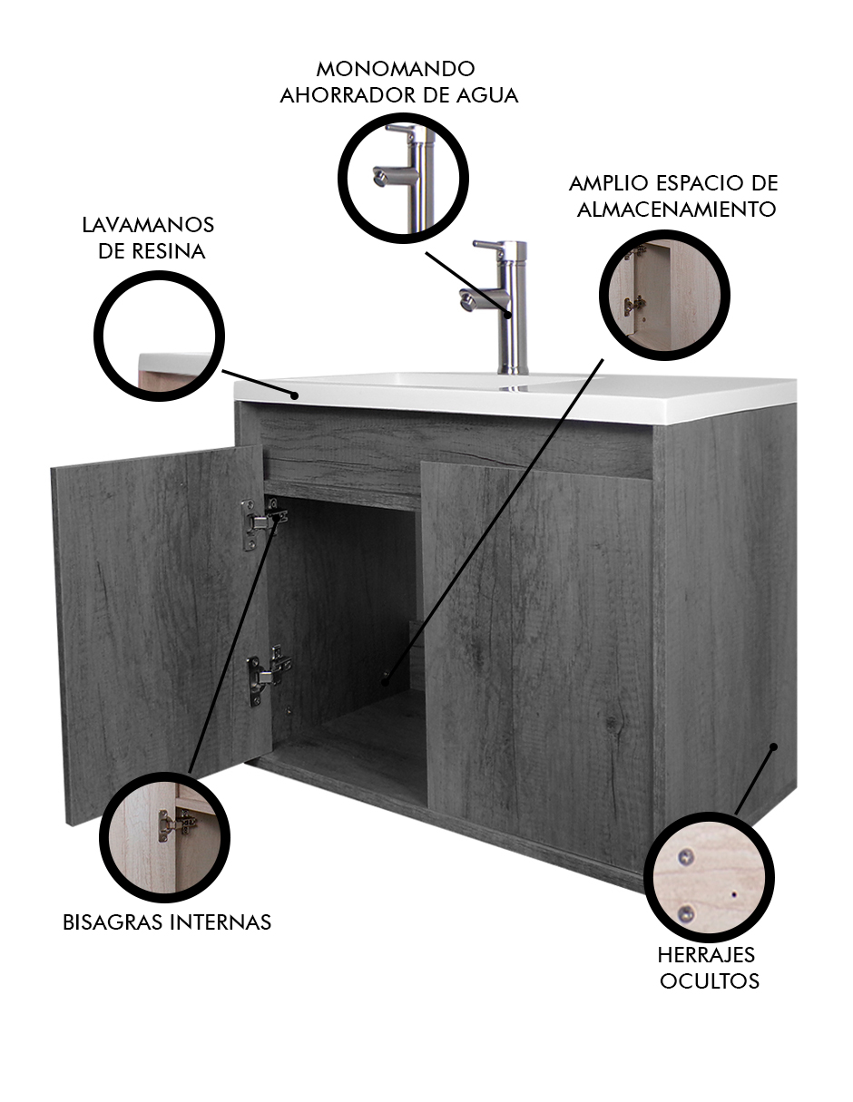Foto 4 pulgar | Gabinete De Baño Rodrigo Con Lavabo Minimalista Con Llave
