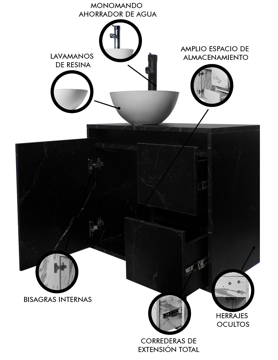 Foto 4 pulgar | Gabinete Para Baño Calypso Ovalin Y Llave Minimalista, Gabinete Flotante Para Lavabo