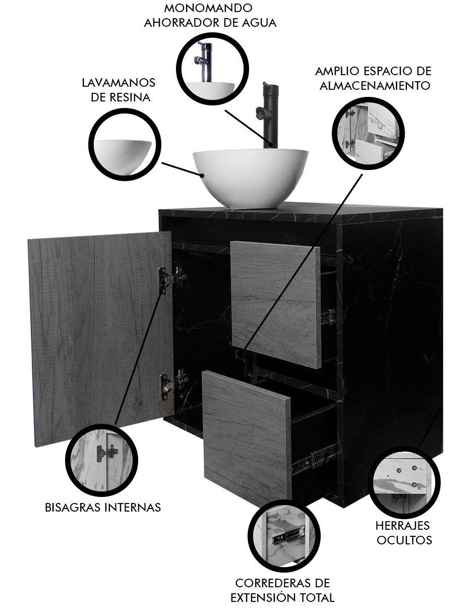 Foto 4 pulgar | Gabinete Para Baño Calypso Ovalin Y Llave Minimalista, Gabinete Flotante Para Lavabo