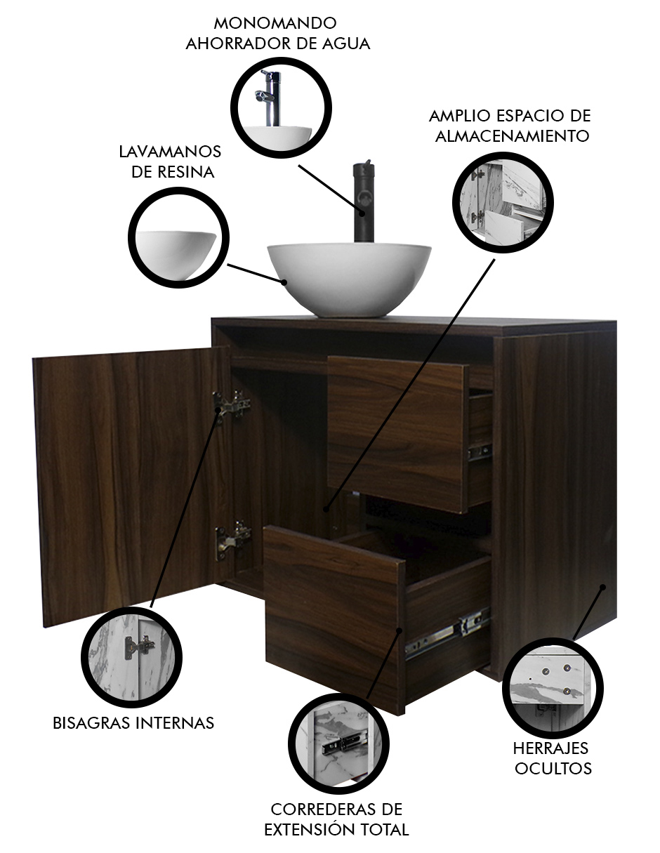 Foto 4 pulgar | Gabinete Para Baño  Calypso Ovalin Y Llave Minimalista, Gabinete Flotante Para Lavabo